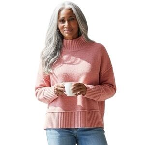 Oliver.o Pink Mock Neck Knit Sweater Ribbed Hem Cozy NWT Womens XL